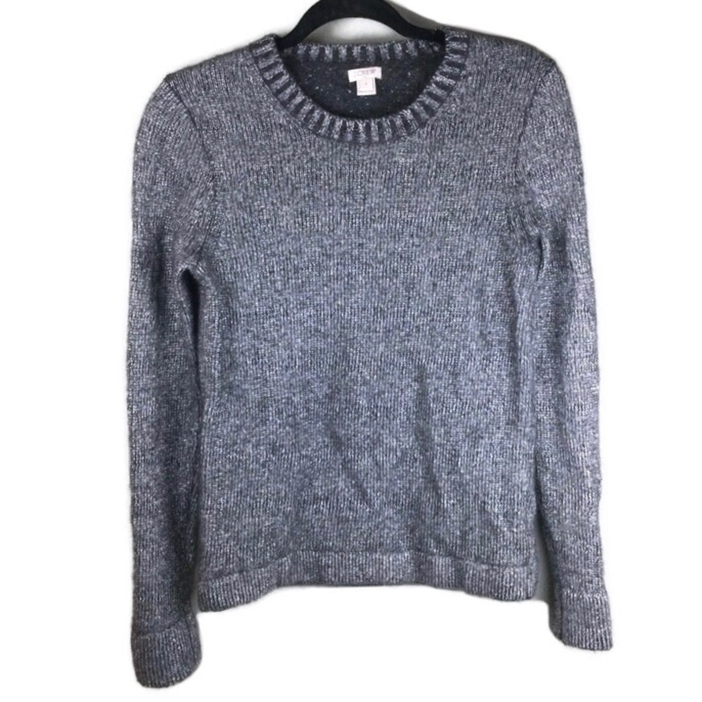 J Crew Factory Silver Metallic Lurex Classic Lambs Wool Crewneck Sweater Small